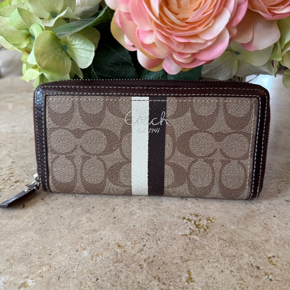 Vintage Coach Signature Stripe Zip Wallet